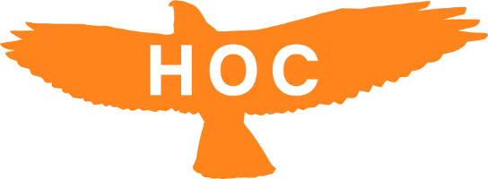 Hunters of Color logo: orange falcon with HOC in the middle